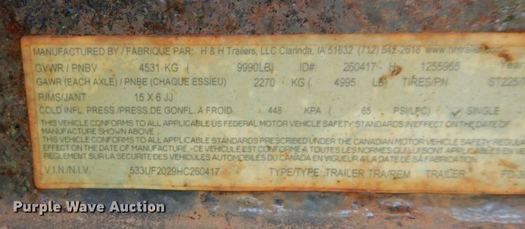 image for item MF9739 2017 H&H Trailers  utility trailer