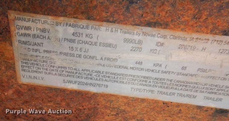 image for item MF9742 2017 H&H Trailers FD306  utility trailer