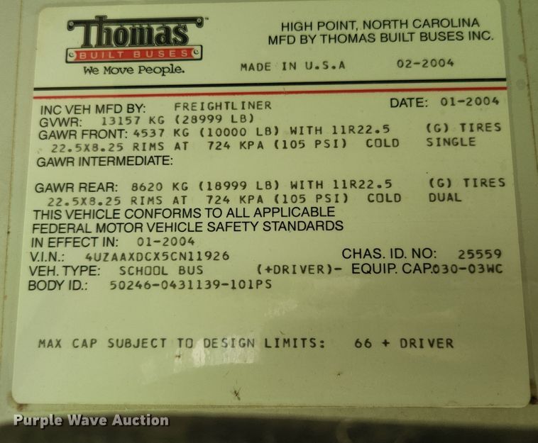 image for item MK9174 2005 Freightliner FS65  school bus