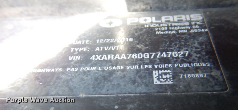 image for item MU9723 2016 Polaris Ranger 800EFI  utility vehicle