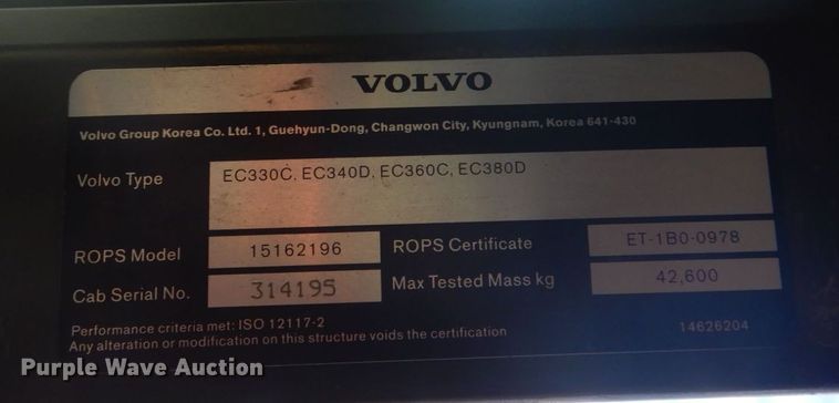 image for item DH7500 2012 Volvo EC340DL  excavator