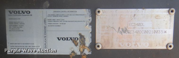 image for item DH7500 2012 Volvo EC340DL  excavator