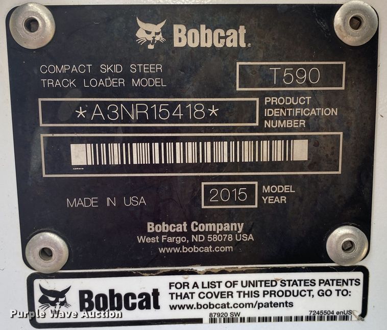 image for item DK6368 2015 Bobcat T590  tracked skid steer loader