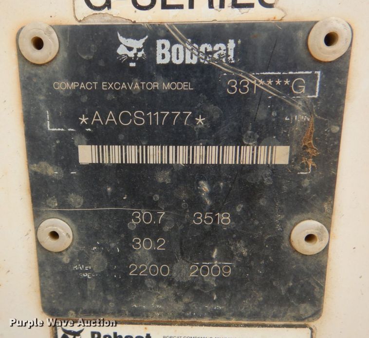 image for item DO1494 2009 Bobcat 331  mini excavator