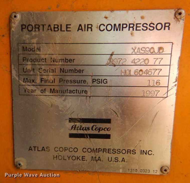 image for item DO1502 1997 Atlas Copco XAS90  air compressor