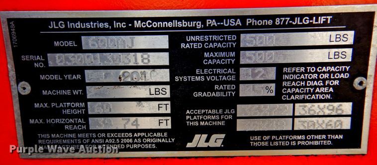 image for item DP4839 2010 JLG 600AJ  boom lift