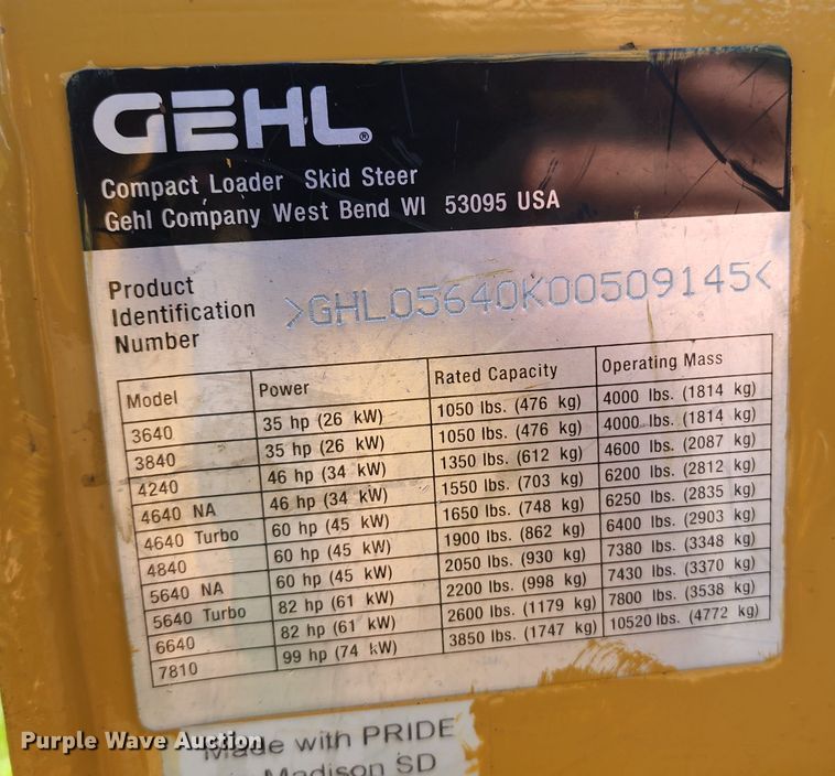 image for item JB9078 2007 Gehl 5640E Turbo  skid steer loader