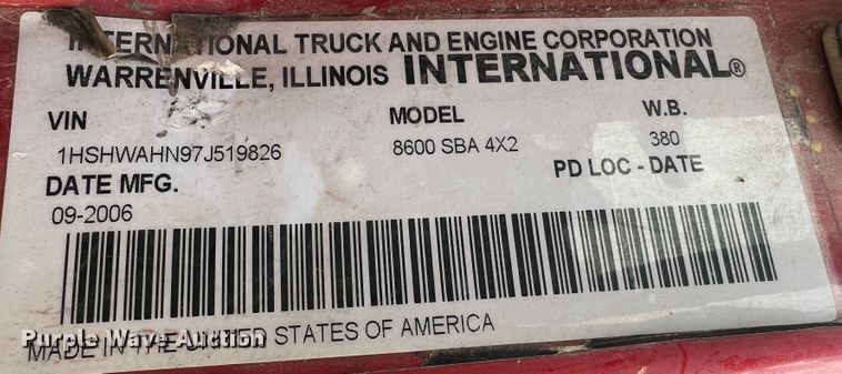 image for item JM9294 2007 International 8600  dump truck