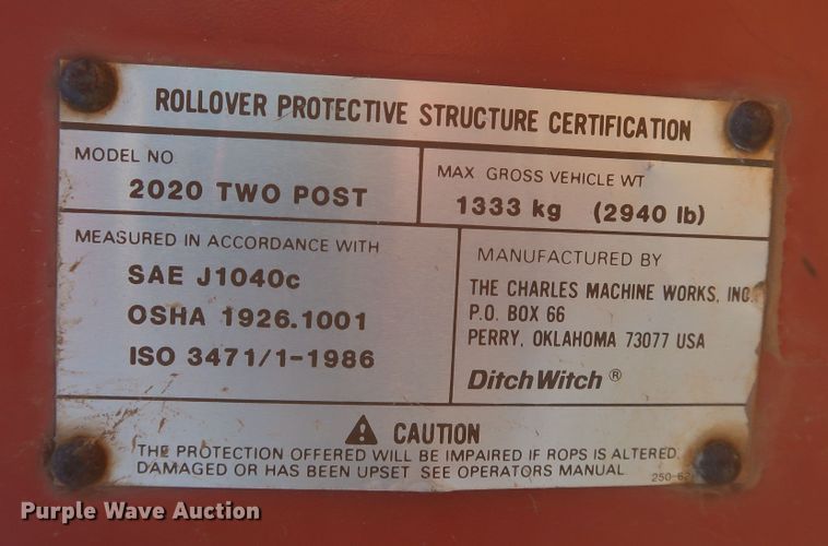 image for item JR9422 1992 Ditch Witch 2020  trencher