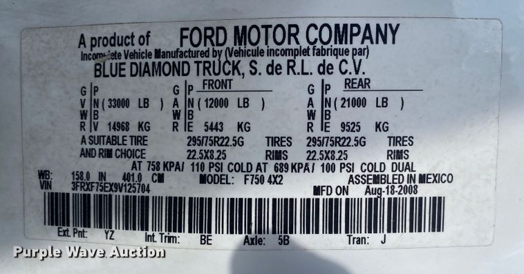 image for item JW9495 2009 Ford F750 Super Duty  bucket truck