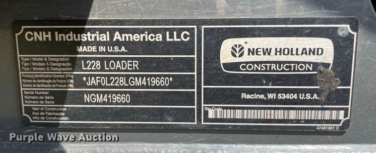 image for item KE9339 2016 New Holland L228  skid steer loader