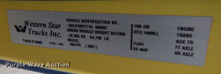 image for item KF9604 2001 Western Star 4964FX  ready mix truck