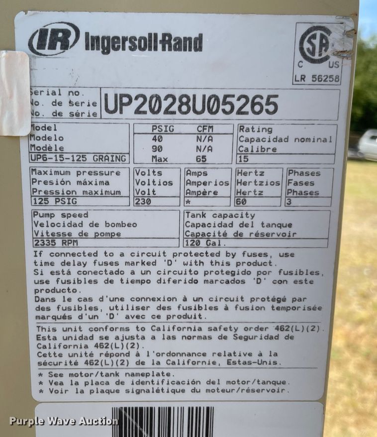 image for item KJ9715 Ingersoll Rand UP6-15-125  air compressor