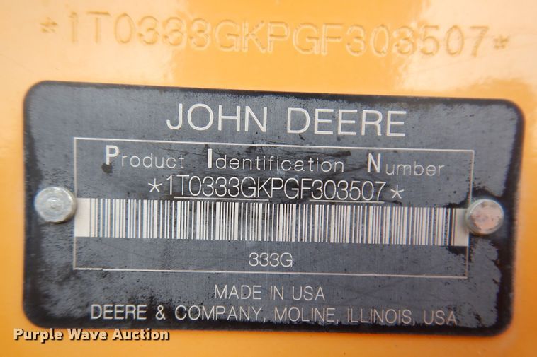 image for item KP9467 2016 John Deere 333G  tracked skid steer loader