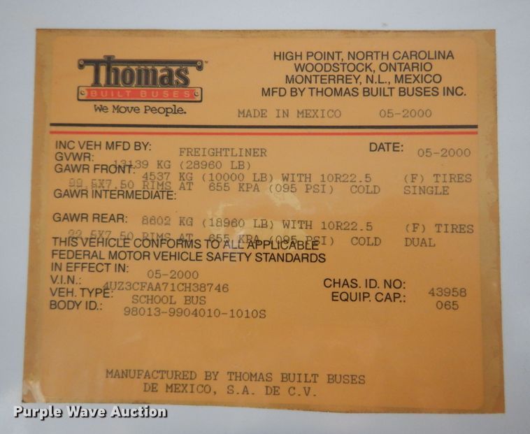 image for item DB7902 2001 Freightliner FS65  school bus