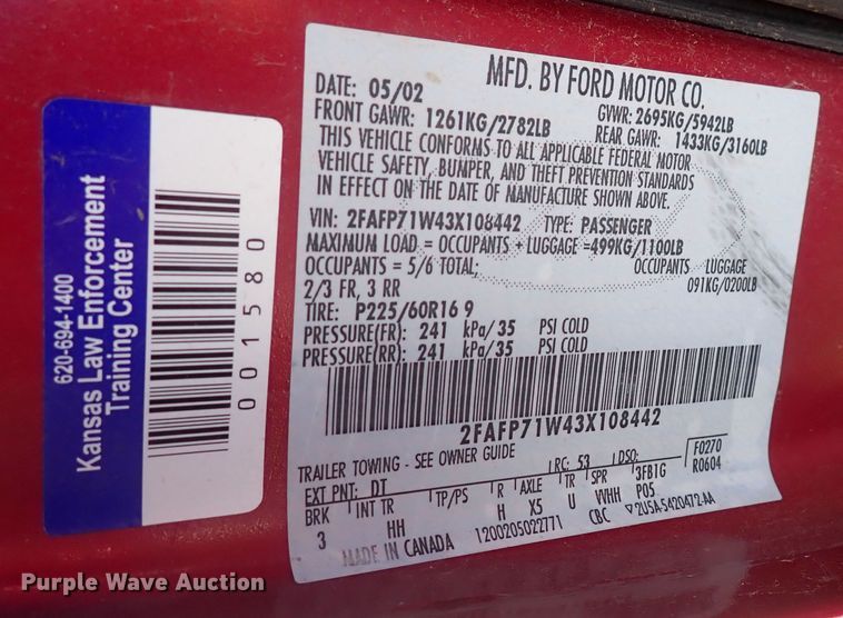 image for item DG2689 2003 Ford Crown Victoria Police Interceptor