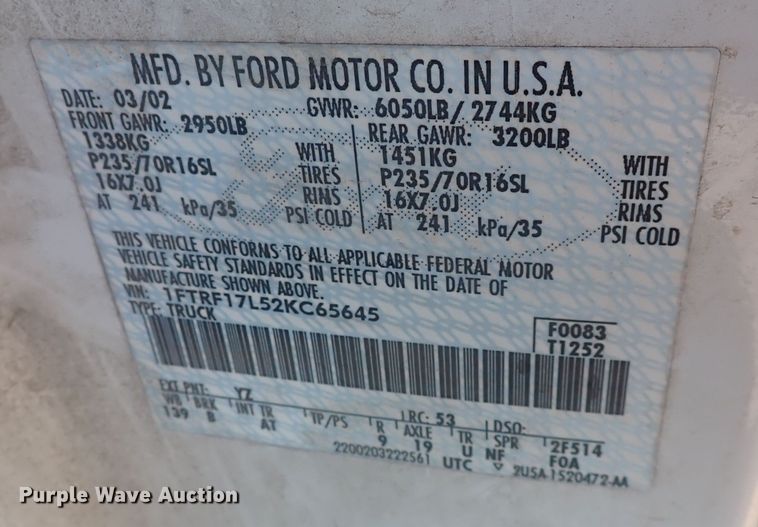 image for item DG2737 2002 Ford F150  pickup truck