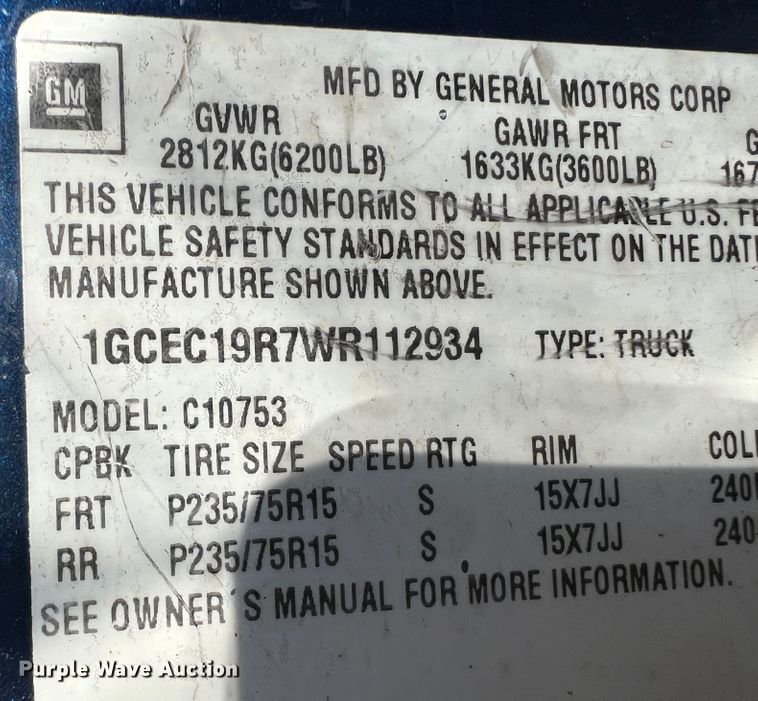 image for item DJ7709 1998 Chevrolet C1500  Ext. Cab pickup truck