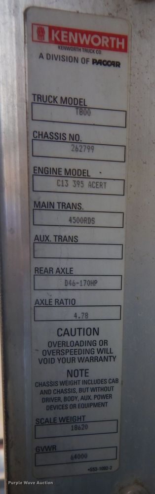 image for item DN1678 2010 Kenworth T800  dump truck