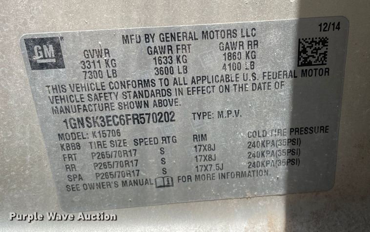 image for item DN5119 2015 Chevrolet Tahoe  SUV