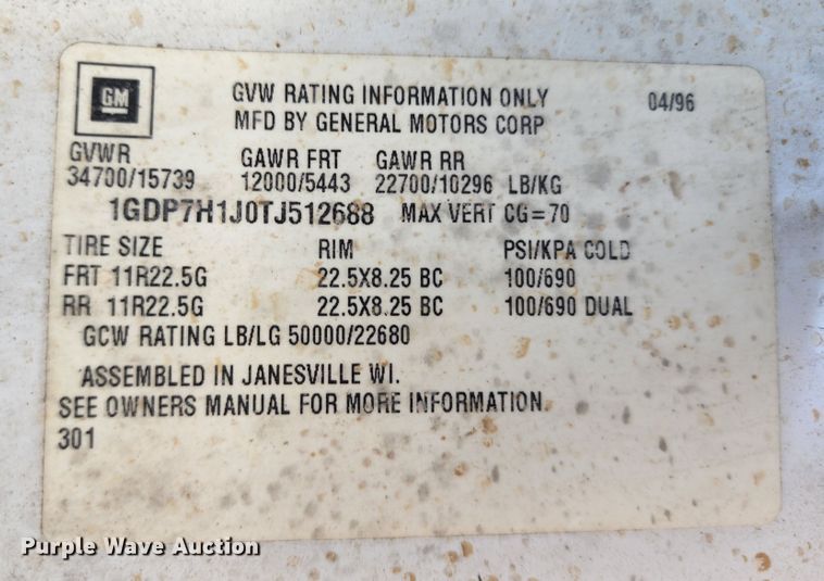 image for item JB9063 1996 GMC TopKick  dump flatbed truck