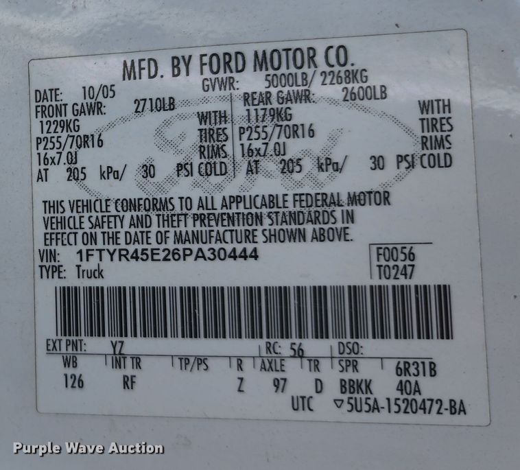 image for item JB9064 2006 Ford Ranger  SuperCab pickup truck