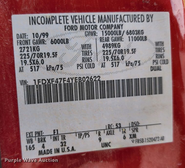 image for item JB9085 2000 Ford F450 Super Duty  flatbed truck