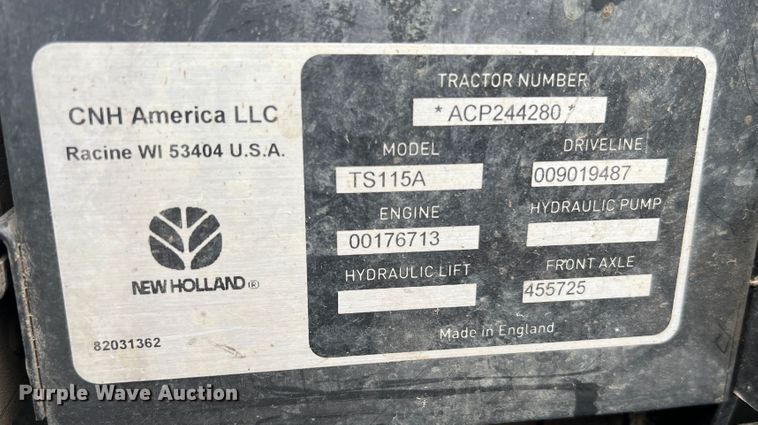 image for item JM9141 2005 New Holland TS115A  MFWD tractor