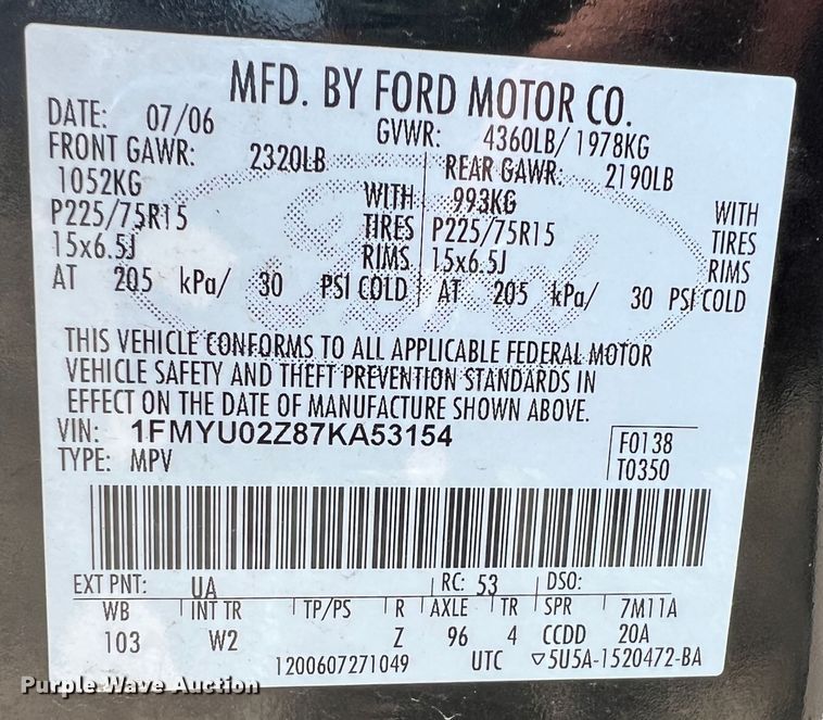 image for item JX9417 2007 Ford Escape  SUV