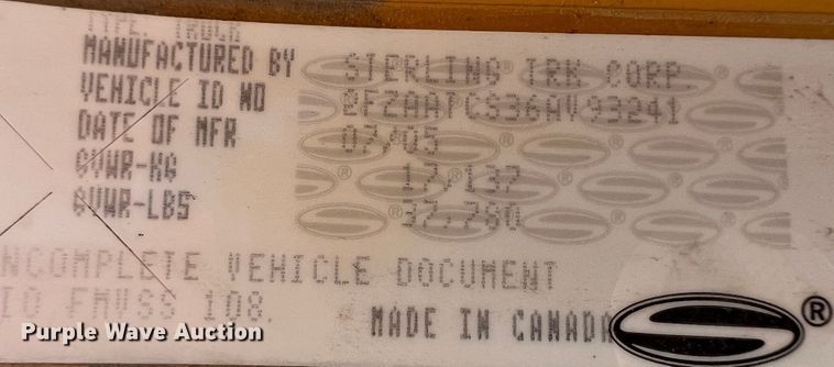 image for item JX9420 2006 Sterling L7500  dump truck