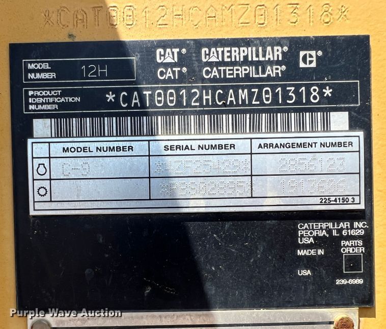 image for item JX9423 2007 Caterpillar 12H  motor grader