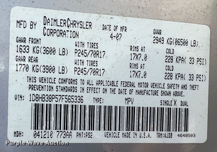 image for item JX9434 2007 Dodge Durango  SUV