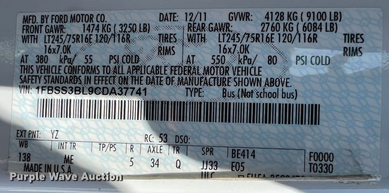 image for item JX9435 2012 Ford E350 Super Duty XLT  van