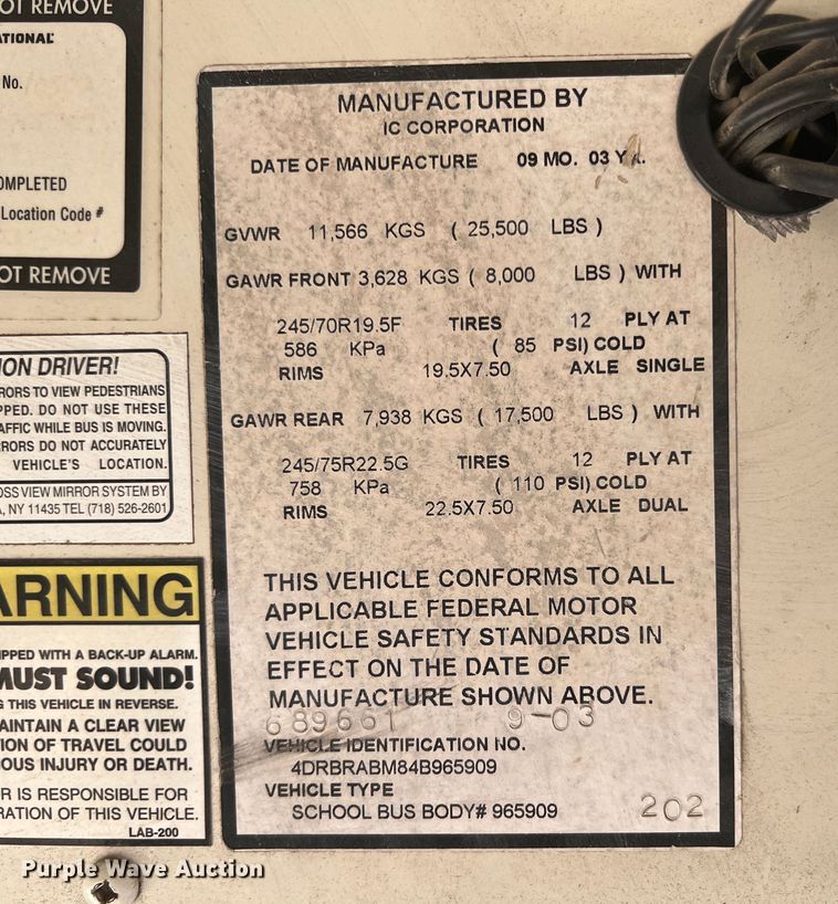 image for item JX9438 2004 International CE200  school bus