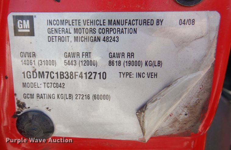 image for item KF9577 2008 GMC C7500  dump truck