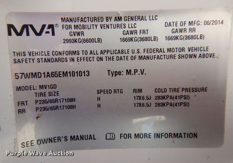 image for item KP9471 2014 VPG MV-1  handicap accessible van