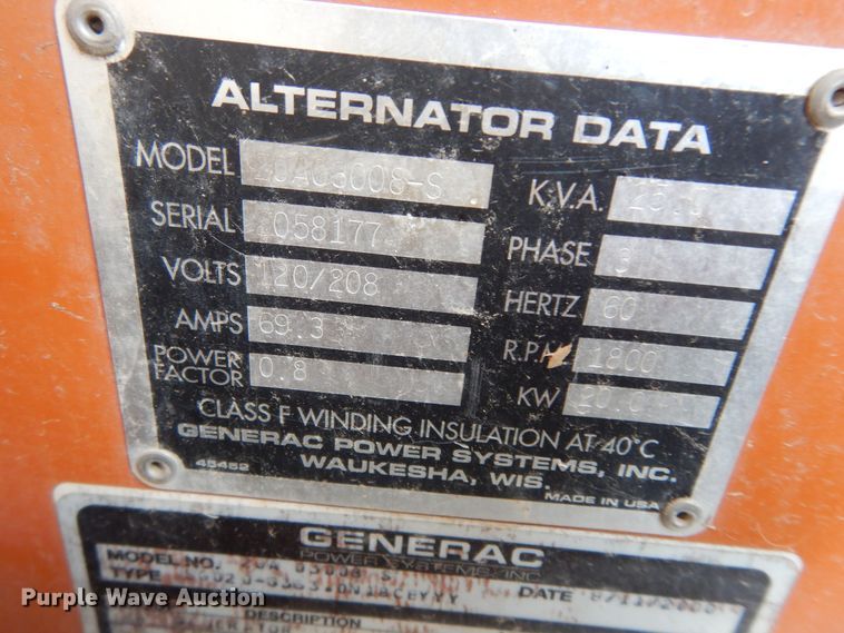 image for item KS9893 2000 Generac 20A03008S  generator