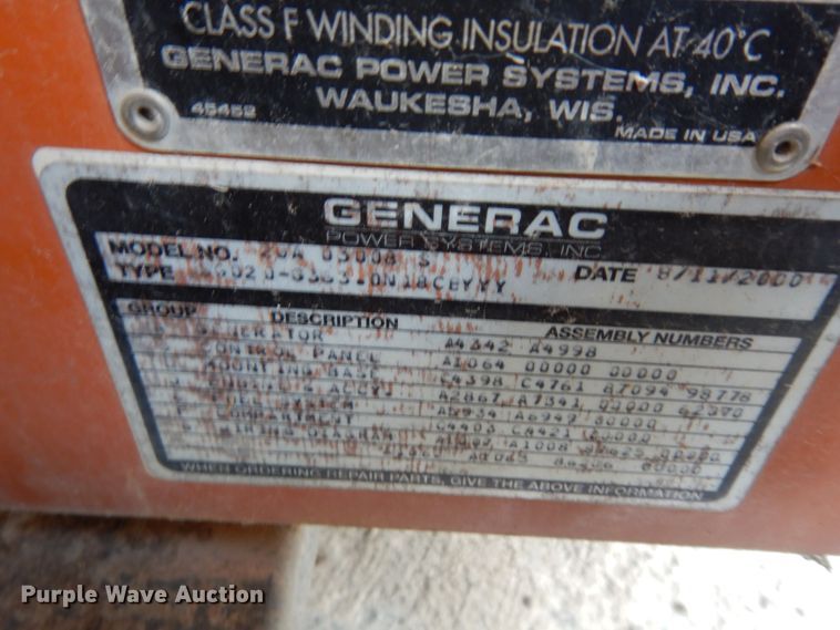 image for item KS9893 2000 Generac 20A03008S  generator