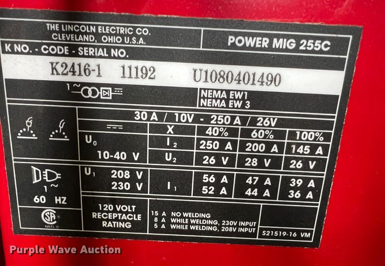 image for item LI9405 Lincoln Power MIG 255C  welder