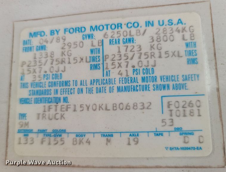 image for item LM9639 1989 Ford F150  pickup truck