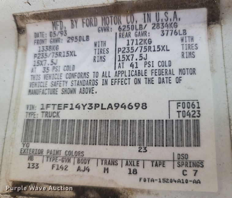 image for item LM9642 1993 Ford F150  pickup truck