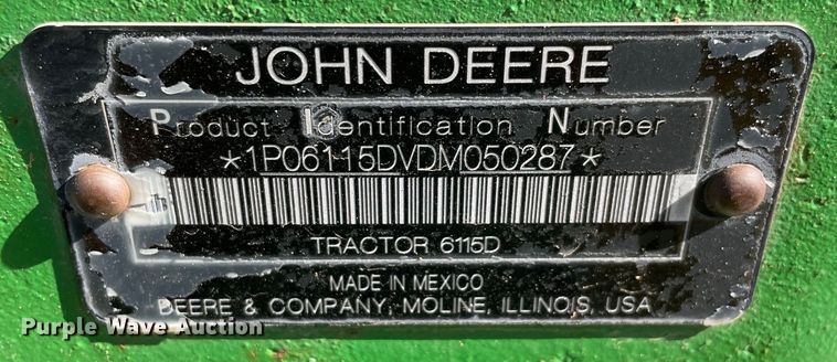 image for item MJ9078 2013 John Deere 6115D  MFWD tractor