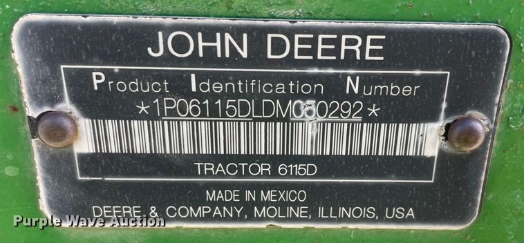 image for item MJ9079 2013 John Deere 6115D  MFWD tractor