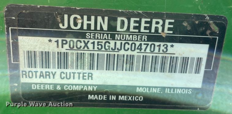 image for item MJ9080 2018 John Deere CX15  rotary mower