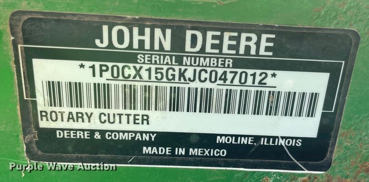 image for item MJ9081 2018 John Deere CX15  rotary mower