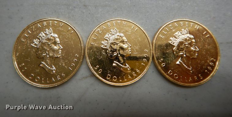 image for item KS9848 (3) 1992 Canadian $50 one ounce fine gold coins