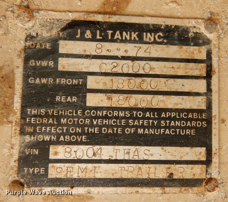 image for item DK0360 1974 J&L Tank THAS  tank tender grain trailer