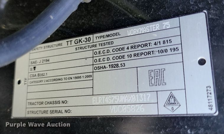 image for item JB9079 2021 New Holland Workmaster 75  MFWD tractor