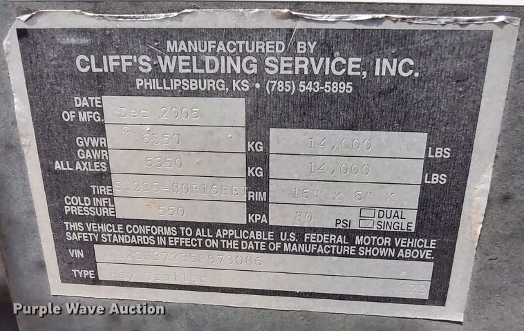 image for item LK9079 2006 Pride of the Prairie  hay bale trailer