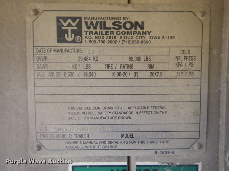 image for item DK2025 2006 Wilson PSADL-400P  livestock trailer